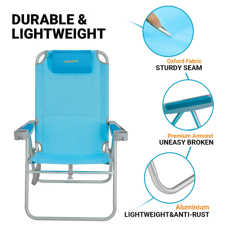 Load image into Gallery viewer, WEJOY Oversized Beach Chair 5 Adjustable High Backrests Blue