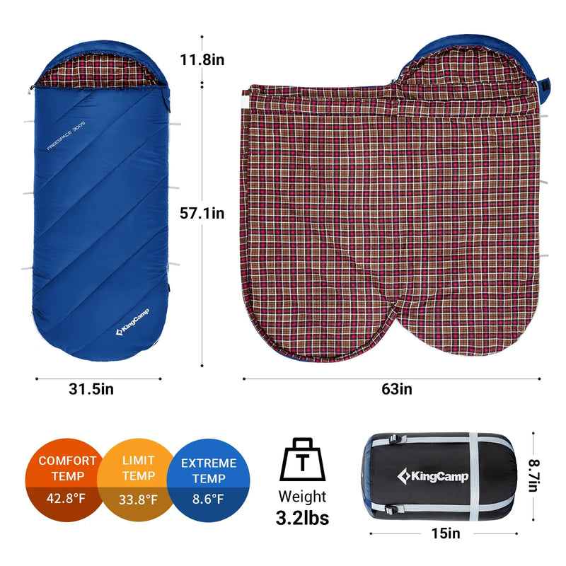 Load image into Gallery viewer, KingCamp FREESPACE 300S Kids Sleeping Bag-Envelope With Hood