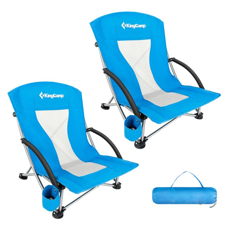 Cargue la imagen en el visor de la galería, KingCamp Low Back Lightweight Strong Stable Folding Beach Chair 2-piece Set