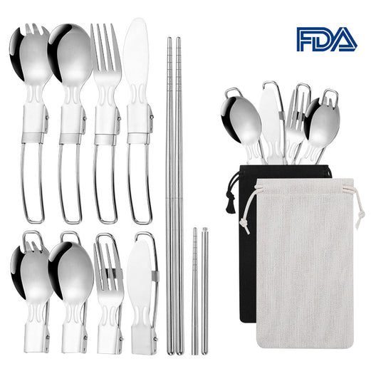 KinWild Travel Utensil Set Fork Steak Knives Folding