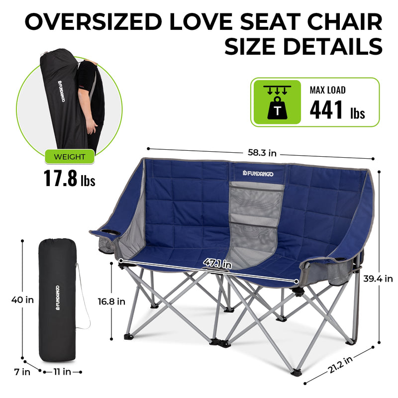Load image into Gallery viewer, FUNDANGO Double Sofa Chair Loveseat Camping Chairs Blue
