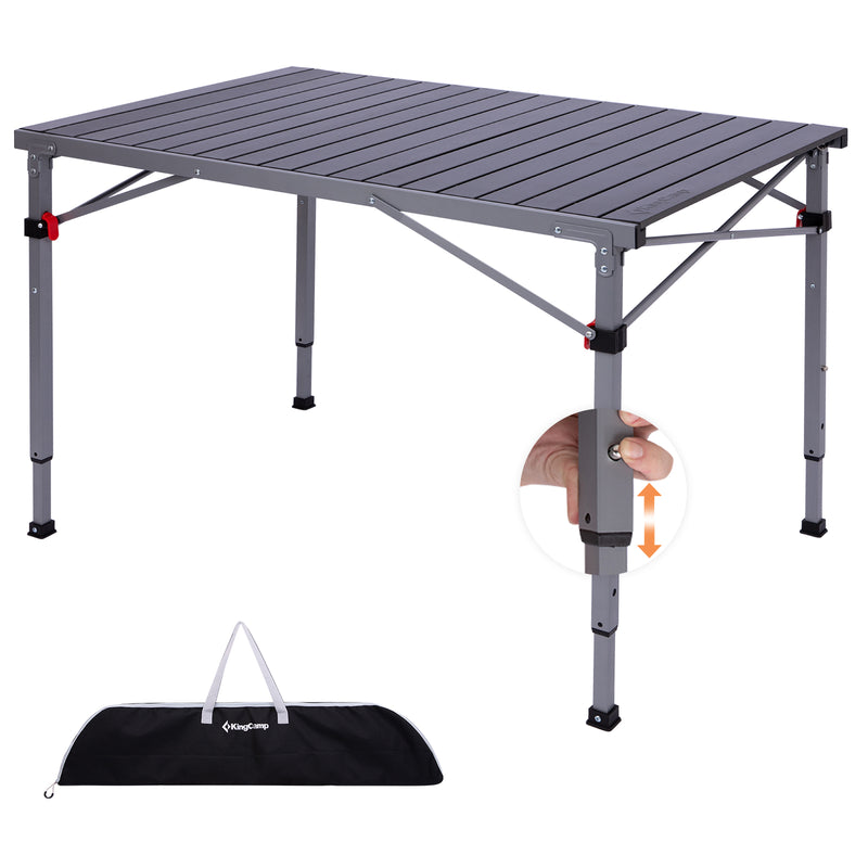 Load image into Gallery viewer, KingCamp Folding Aluminum Roll-Top Camping Table | 3 Adjustable Heights (23.6"-31.5"), Portable 4-6 Person Picnic Table with Carry Bag
