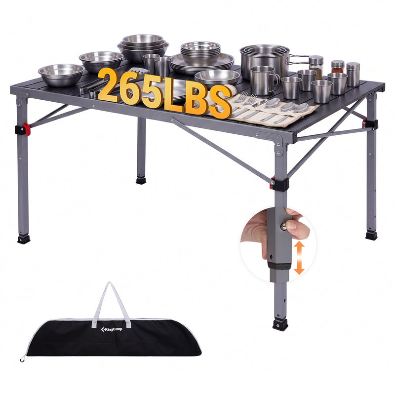Load image into Gallery viewer, KingCamp Folding Aluminum Roll-Top Camping Table | 3 Adjustable Heights (23.6"-31.5"), Portable 4-6 Person Picnic Table with Carry Bag
