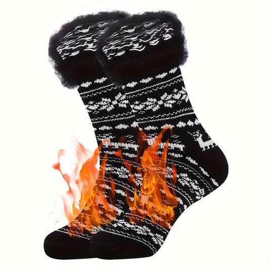 KinWild 2 Pairs Of Thick Warm Solid Crew Socks