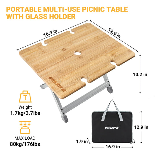 WEJOY Bamboo 4333 Mini Picnic Table with Umbrella Hole