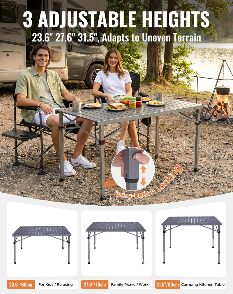 Load image into Gallery viewer, KingCamp Folding Aluminum Roll-Top Camping Table | 3 Adjustable Heights (23.6"-31.5"), Portable 4-6 Person Picnic Table with Carry Bag
