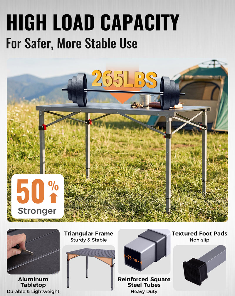 Load image into Gallery viewer, KingCamp Folding Aluminum Roll-Top Camping Table | 3 Adjustable Heights (23.6"-31.5"), Portable 4-6 Person Picnic Table with Carry Bag
