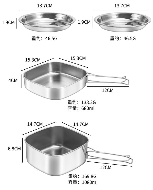 KinWild 6pcs Stainless Steel Camp Cook Set