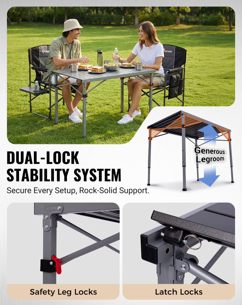 Load image into Gallery viewer, KingCamp Folding Aluminum Roll-Top Camping Table | 3 Adjustable Heights (23.6"-31.5"), Portable 4-6 Person Picnic Table with Carry Bag
