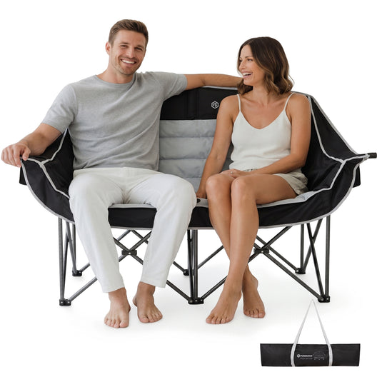 FUNDANGO Horizon Bliss P2 Double Folding Camping Loveseat | 2-Person Padded Outdoor Couch with Cup Holders Heavy Duty 880lb Capacity