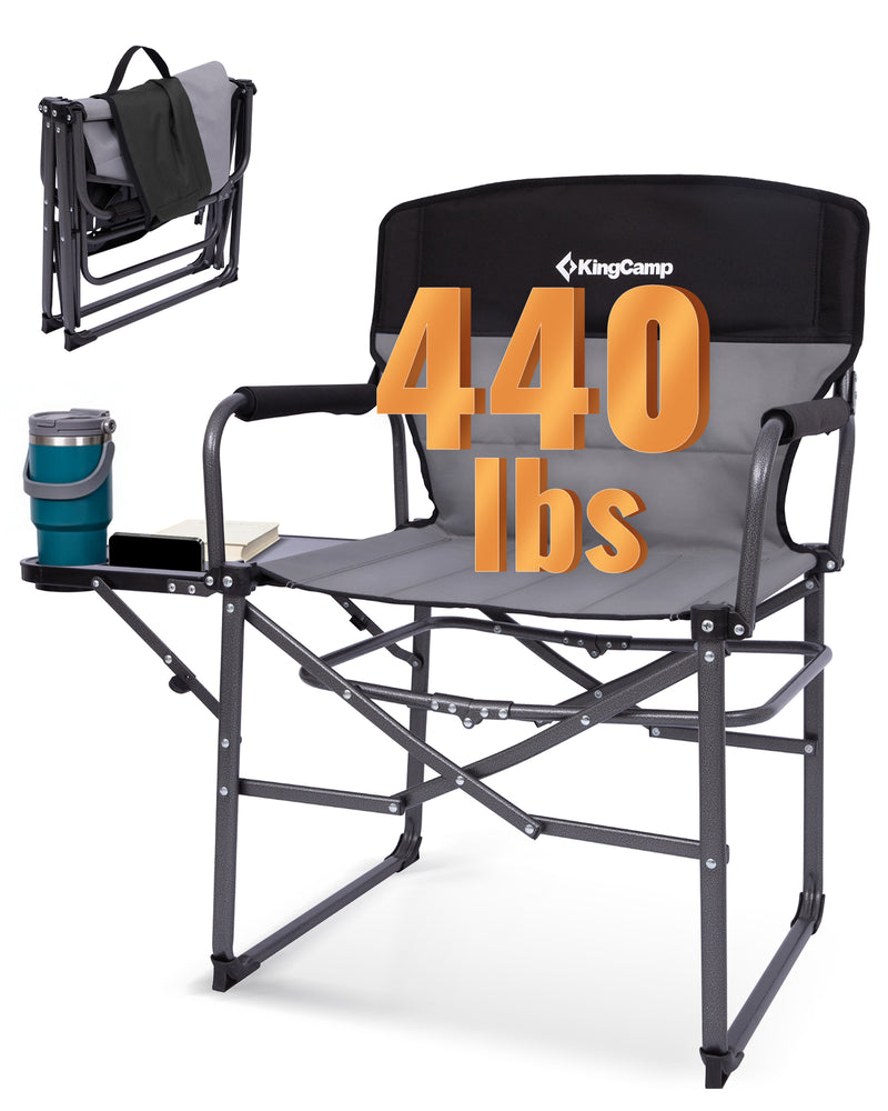 Load image into Gallery viewer, KingCamp ASH C30 Oversized Director's Camp Chair with Side Table | Heavy Duty Folding Chair, 440 lb Capacity, Extra Wide Seat for Camping, Beach &amp; Backyard
