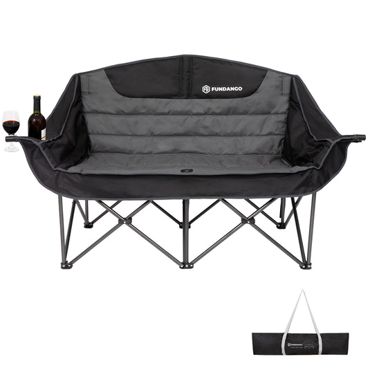 FUNDANGO Horizon Bliss P2 Double Folding Camping Loveseat | 2-Person Padded Outdoor Couch with Cup Holders Heavy Duty 880lb Capacity