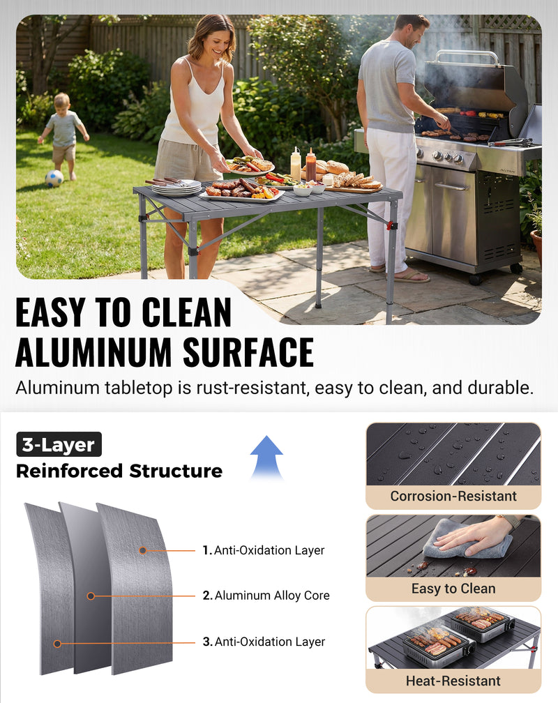 Load image into Gallery viewer, KingCamp Folding Aluminum Roll-Top Camping Table | 3 Adjustable Heights (23.6"-31.5"), Portable 4-6 Person Picnic Table with Carry Bag
