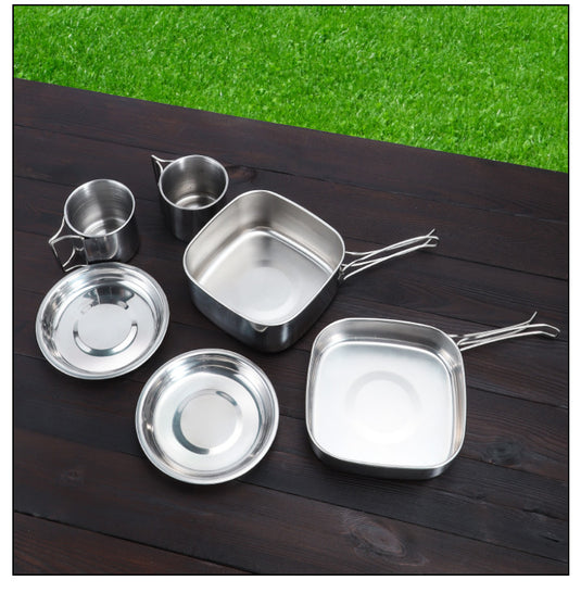 KinWild 6pcs Stainless Steel Camp Cook Set