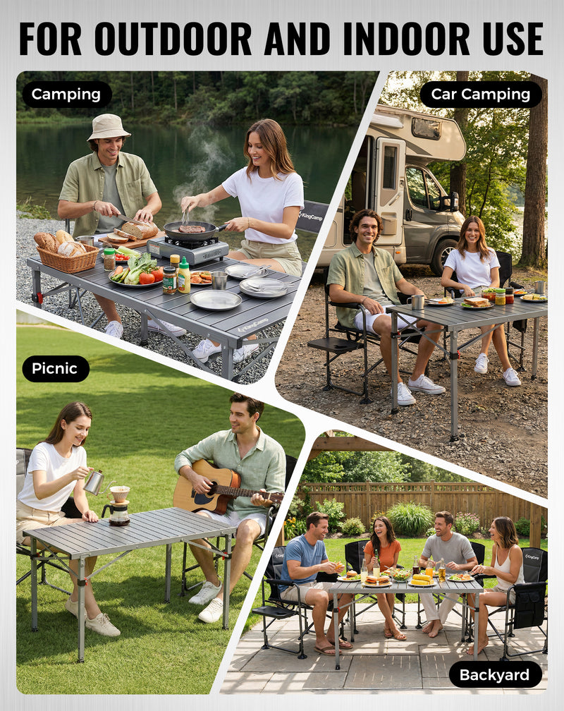 Load image into Gallery viewer, KingCamp Folding Aluminum Roll-Top Camping Table | 3 Adjustable Heights (23.6"-31.5"), Portable 4-6 Person Picnic Table with Carry Bag
