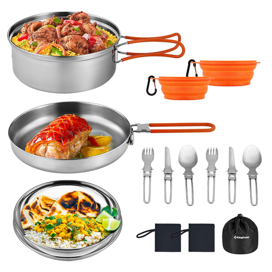 KingCamp ADVENTURER Ⅰ Stainless Steel Camping Pot Set for 2 People + Cutlery Set