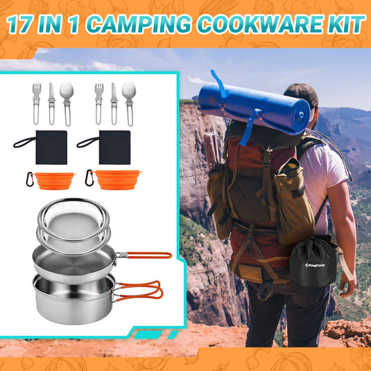 KingCamp ADVENTURER Ⅰ Stainless Steel Camping Pot Set for 2 People + Cutlery Set