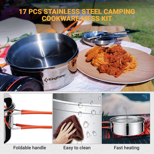 KingCamp ADVENTURER Ⅰ Stainless Steel Camping Pot Set for 2 People + Cutlery Set