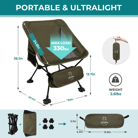 ATEPA Ultralight Square Tall Camping Chair