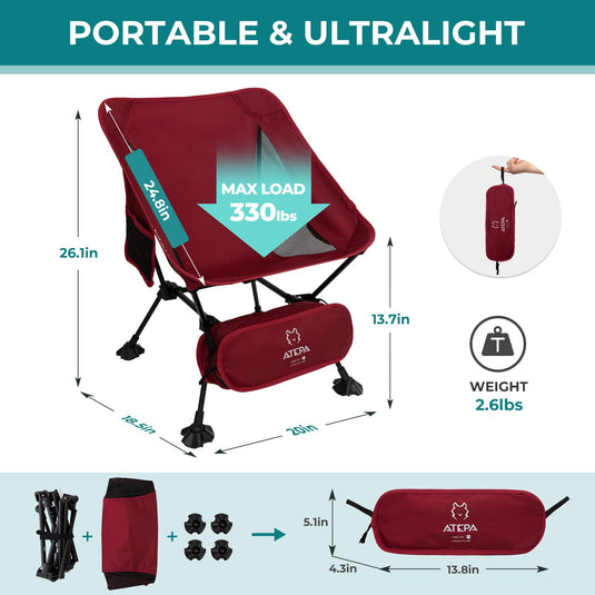 ATEPA Ultralight Square Tall Camping Chair