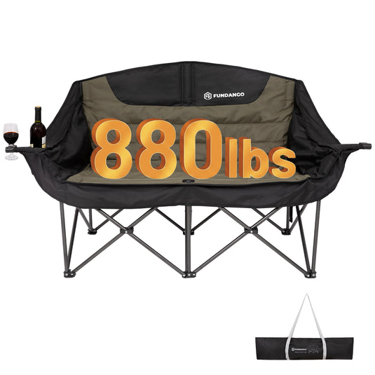 FUNDANGO Horizon Bliss P2 Double Folding Camping Loveseat | 2-Person Padded Outdoor Couch with Cup Holders Heavy Duty 880lb Capacity