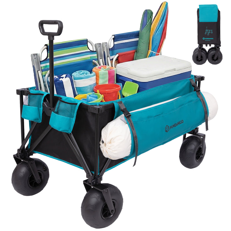 Load image into Gallery viewer, FUNDANGO WaveTrek L9 Large Beach Wagon with Big Balloon Wheels | 550lb Capacity 300L Heavy Duty All-Terrain Cart with Air Pump, Folding Collapsible Utility Wagon for Sand, Camping &amp; Sports
