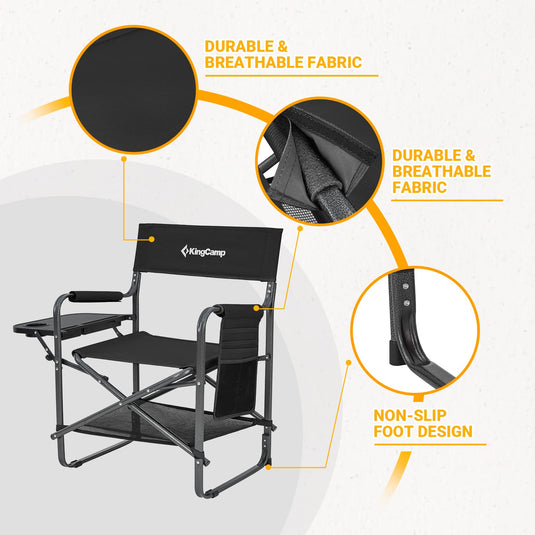 KingCamp Camping Directors Chairs with Side Table and Storage Pockets