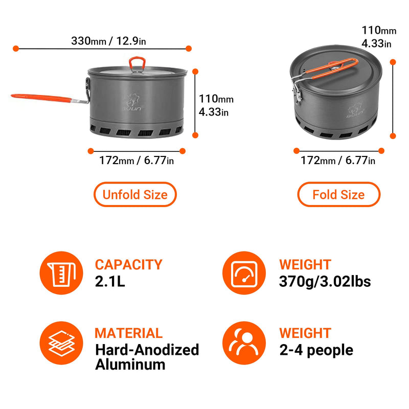 Load image into Gallery viewer, BULIN Camping Cooking Pot with Heat Exchanger
