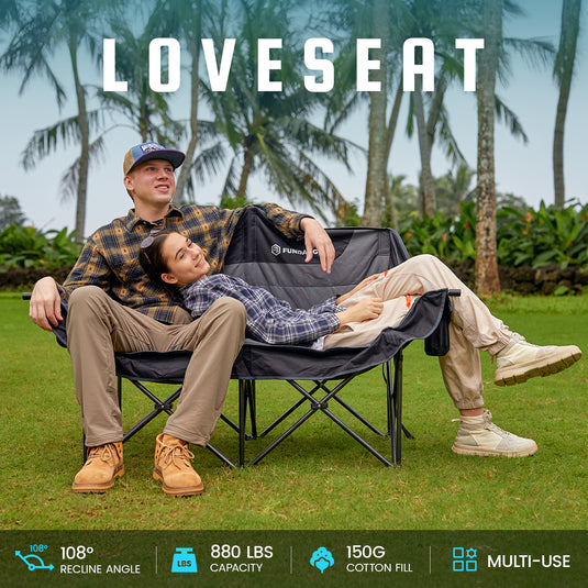 FUNDANGO Horizon Bliss P2 Double Folding Camping Loveseat | 2-Person Padded Outdoor Couch with Cup Holders Heavy Duty 880lb Capacity