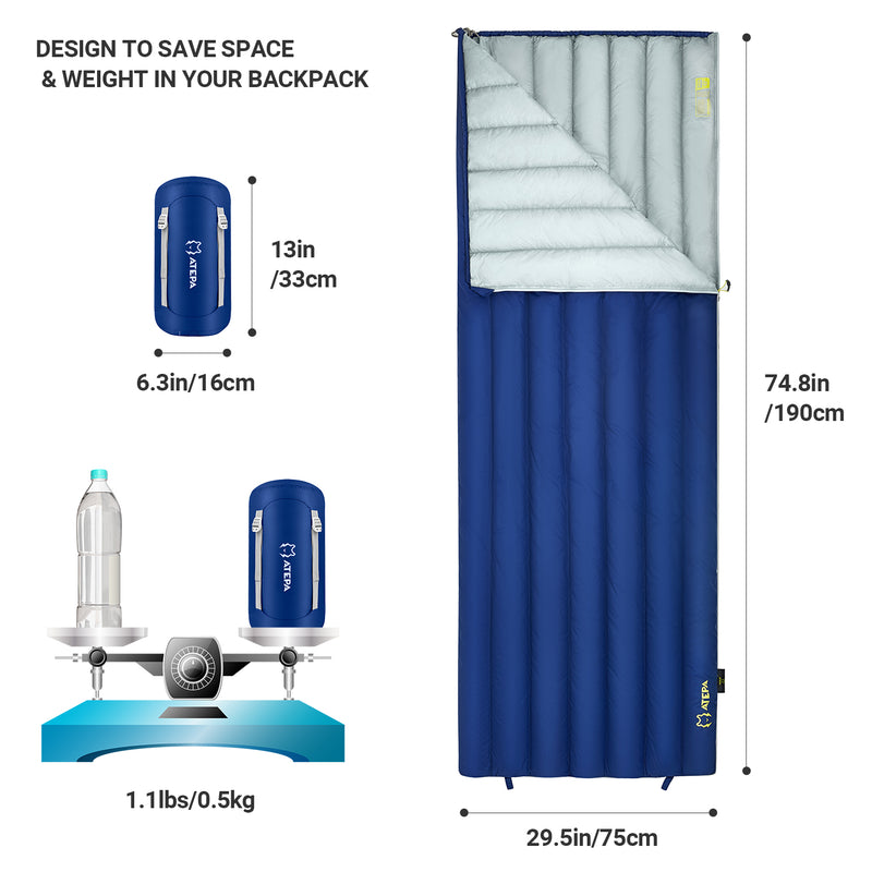 Load image into Gallery viewer, ATEPA SEATTLE 300 Down Envelope Sleeping Bag - Design to Save Space
