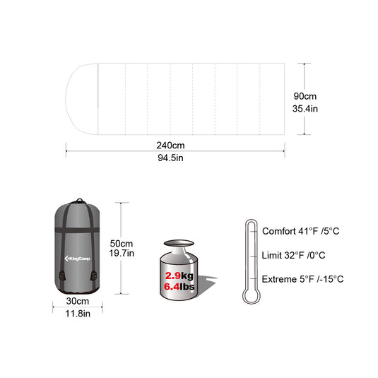 KingCamp COMFORT 280 Hooded Rectangular Sleeping Bag