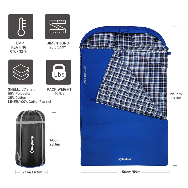 Load image into Gallery viewer, KingCamp COMFORT 280D Hooded Rectangular Sleeping Bag
