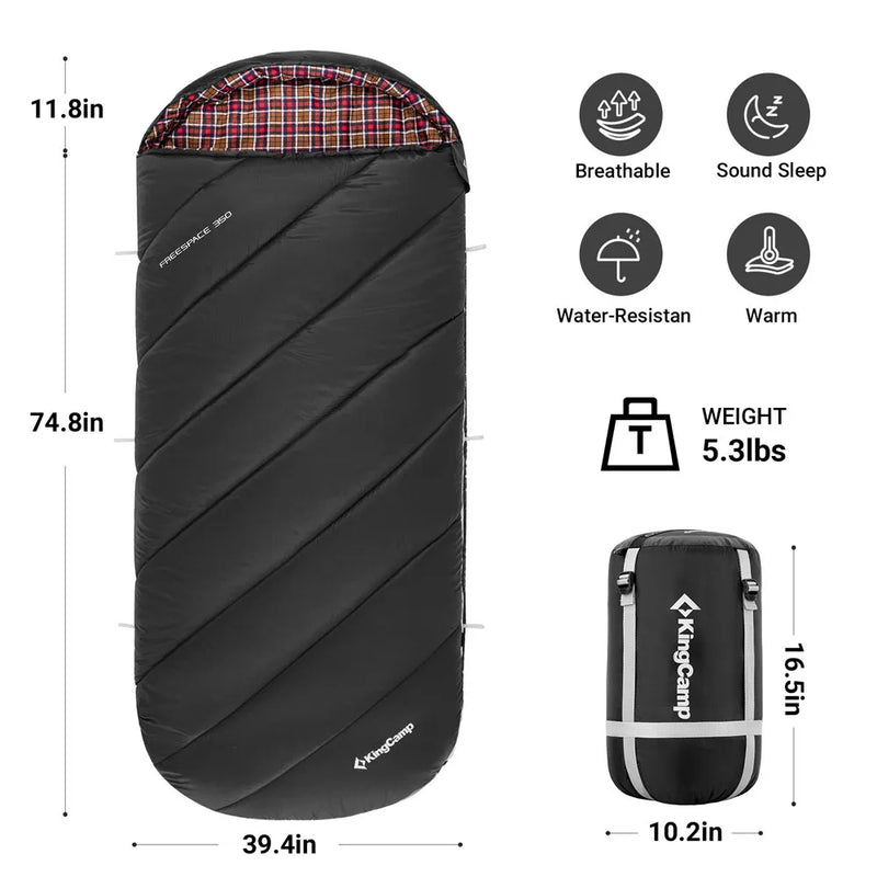Load image into Gallery viewer, KingCamp FREESPACE 350 Flannel Sleeping Bag-Envelope With Hood Extra Large
