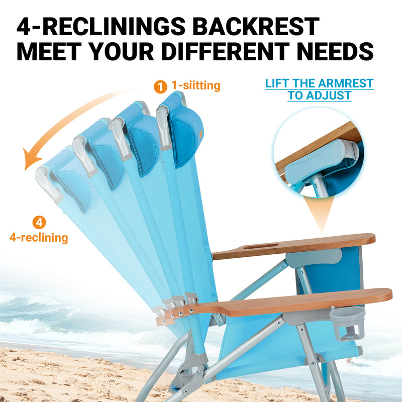 Load image into Gallery viewer, WEJOY Oversized Reclining 4 Positions Beach Chair with Wooden Armrest

