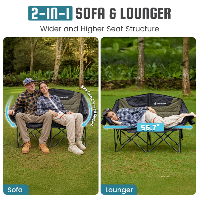 Load image into Gallery viewer, FUNDANGO Horizon Bliss P2 Double Folding Camping Loveseat | 2-Person Padded Outdoor Couch with Cup Holders Heavy Duty 880lb Capacity
