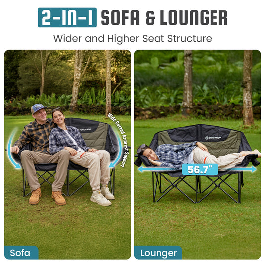 FUNDANGO Horizon Bliss P2 Double Folding Camping Loveseat | 2-Person Padded Outdoor Couch with Cup Holders Heavy Duty 880lb Capacity
