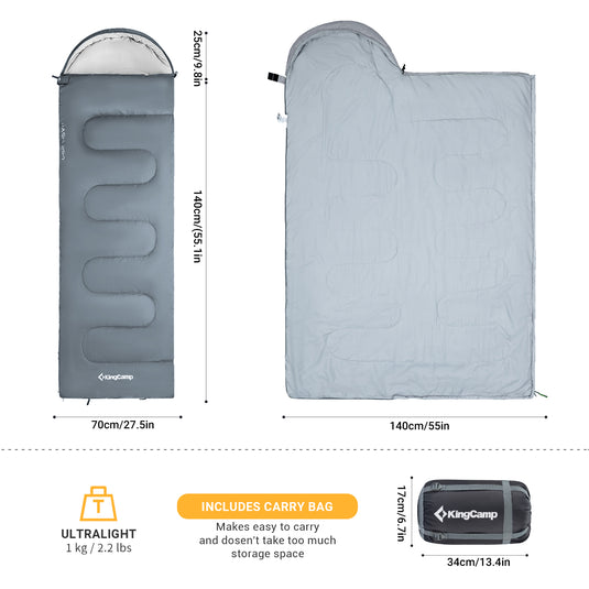 KingCamp Oasis 250S Sleeping Bag-Envelope With Hood