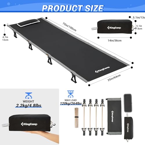 KingCamp Ultralight Folding Camping Cot – 4.9 lb Portable Camp Bed for Backpacking & Travel