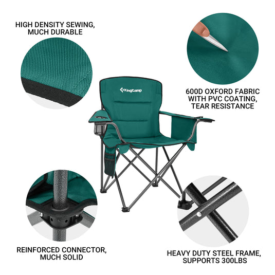 KingCamp Padded Outdoor Folding Quilted Armchair with Built In Cupholder
