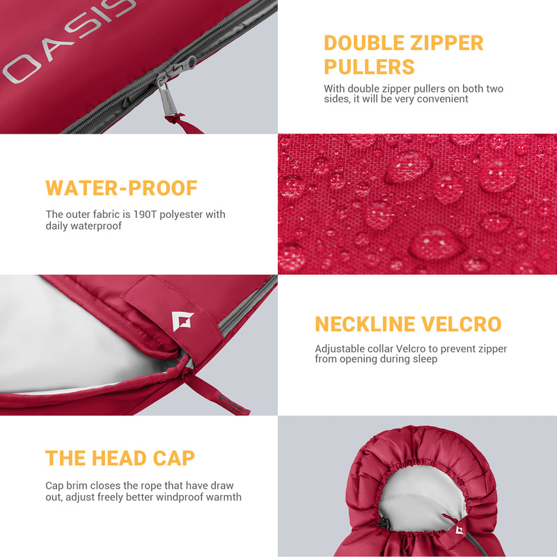 Load image into Gallery viewer, KingCamp Oasis 250 Sleeping Bag-Envelope With Hood 3 Season Camping Sleeping Bag
