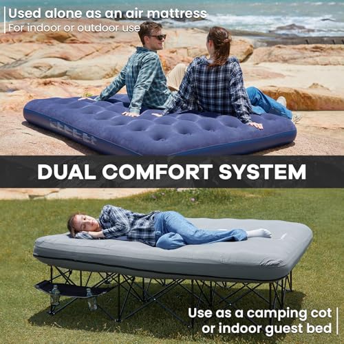 FUNDANGO Queen Camping Cot with Detachable Air Mattress - 2-Person Portable Outdoor Bed with Electric Pump