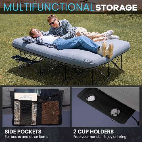 Load image into Gallery viewer, FUNDANGO Queen Camping Cot with Detachable Air Mattress - 2-Person Portable Outdoor Bed with Electric Pump
