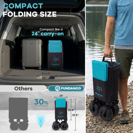 FUNDANGO WaveTrek L9 Large Beach Wagon with Big Balloon Wheels | 550lb Capacity 300L Heavy Duty All-Terrain Cart with Air Pump, Folding Collapsible Utility Wagon for Sand, Camping & Sports