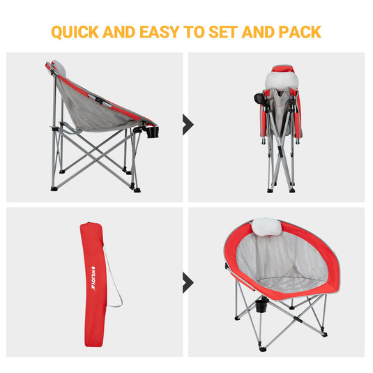 WEJOY Moon Chair XL Camping Chair for Adults with Padded Pillow, Cup Holder