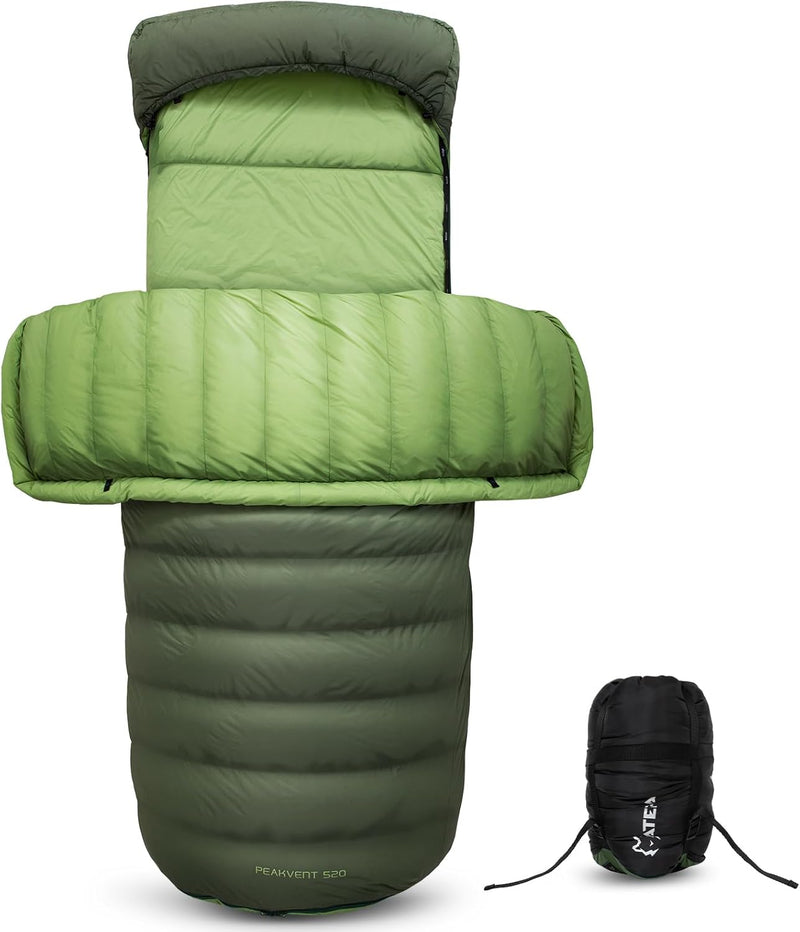 Load image into Gallery viewer, ATEPA PEAKVENT 520 3-in-1 Backpacking Sleeping Bag | 650FP Down Blend, Detachable Top Quilt &amp; Pad Cover
