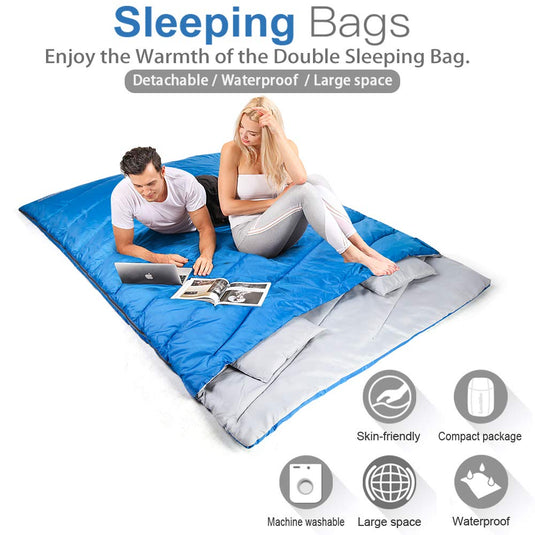 FUNDANGO 3-in-1 XL Queen Double Sleeping Bag with 2 Pillows