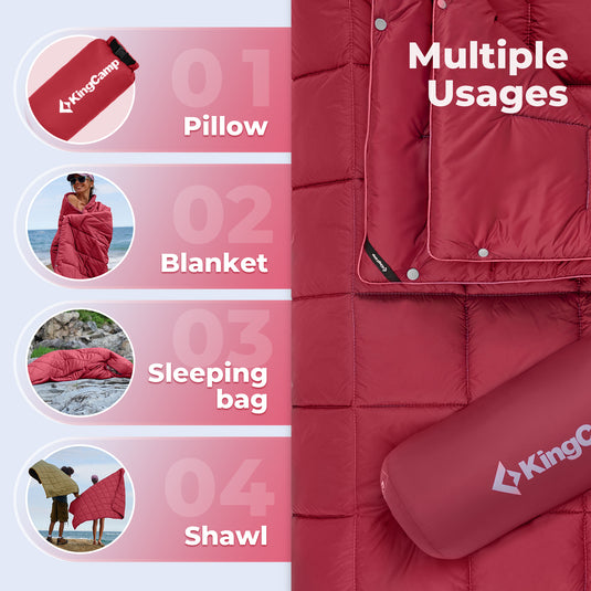 KingCamp Lightweight Camping Blanket Packable Blanket Water Repellent Red