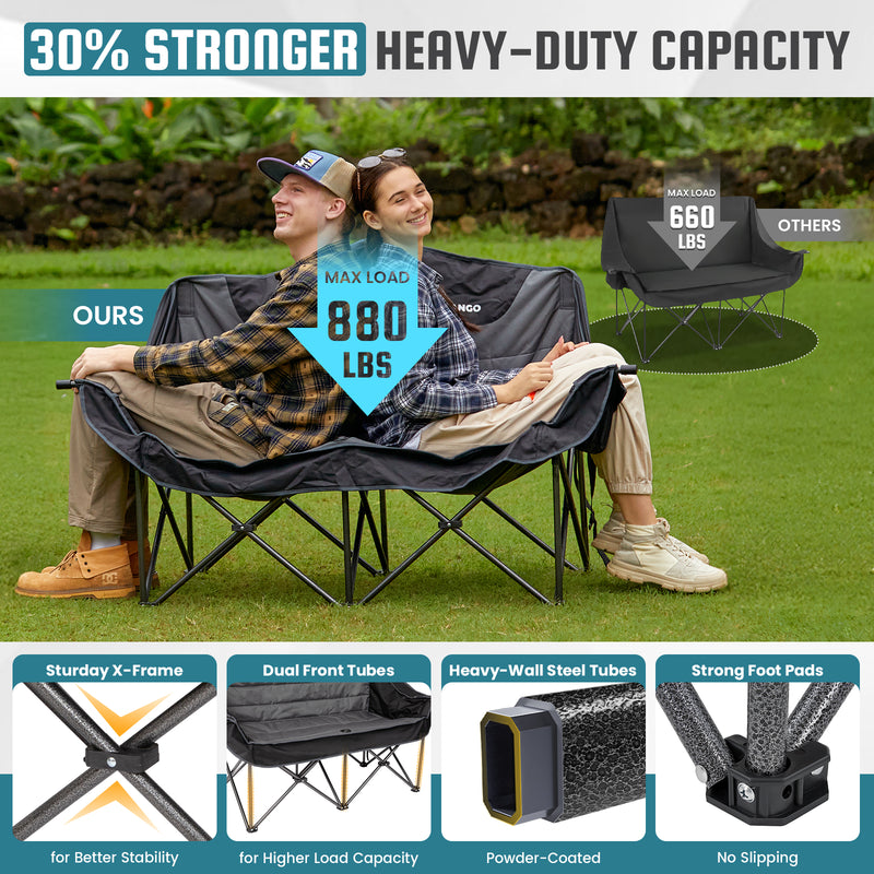 Load image into Gallery viewer, FUNDANGO Horizon Bliss P2 Double Folding Camping Loveseat | 2-Person Padded Outdoor Couch with Cup Holders Heavy Duty 880lb Capacity
