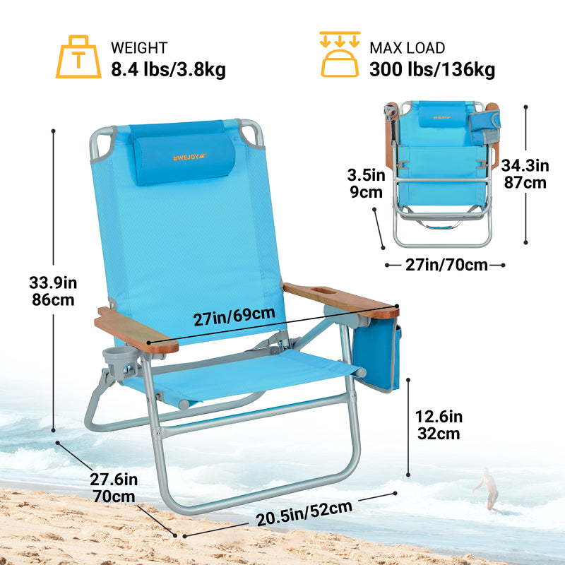Load image into Gallery viewer, WEJOY Oversized Reclining 4 Positions Beach Chair Low Seat with Wooden Armrest
