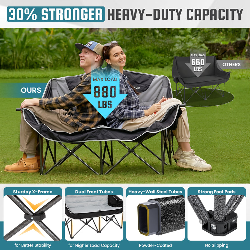 Load image into Gallery viewer, FUNDANGO Horizon Bliss P2 Double Folding Camping Loveseat | 2-Person Padded Outdoor Couch with Cup Holders Heavy Duty 880lb Capacity

